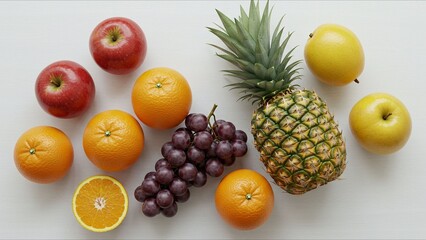 Variety of Fresh Fruits on White Background