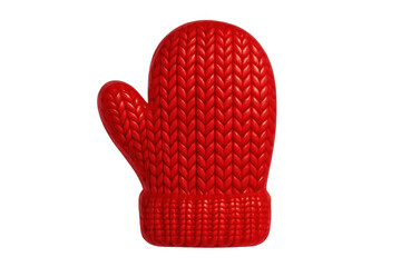 Cozy red knitted mitten protecting hands against winter chill, floating on clean transparent backdrop