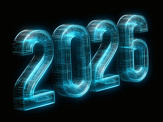 Award winning sans serif number 2026 in neon blue