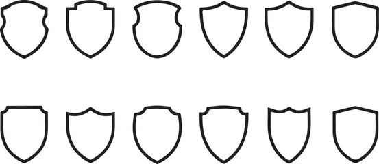 Shield Icon Set – Outline Style Security and Protection Symbols on White Background

