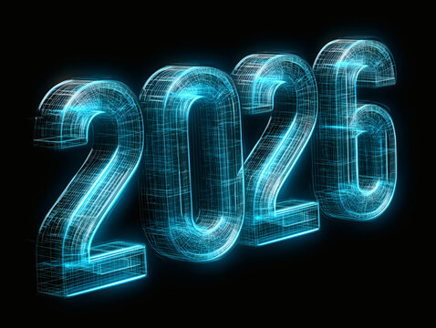 Award winning sans serif number 2026 in neon blue