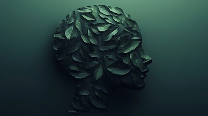 Conceptual silhouette head formed with leaves depicting nature and human thoughts photo