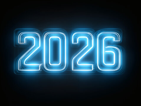 Award winning sans serif number 2026 in neon blue
