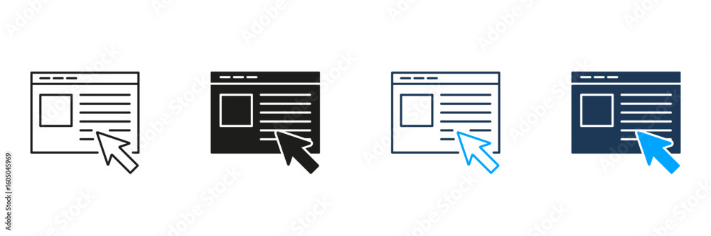 Fototapete webpage cursor interaction line and solid icon set. user interface navigation and click action symbo