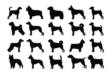 Collection of diverse frog silhouettes showcasing various poses and body shapes against a white background