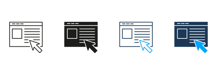 Webpage Cursor Interaction Line And Solid Icon Set. User Interface Navigation And Click Action Symbol Collection. Website Browsing And Online Interaction. Isolated Vector Illustration