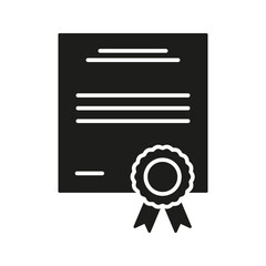 Certificate With Ribbon Solid Icon. Achievement, Recognition, And Certification Silhouette Symbol. Educational Accomplishment And Award Representation. Isolated Vector Illustration