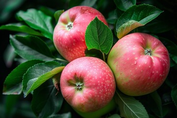 Vibrant july orchard  lush garden with abundant ripe apples on trees in full bloom