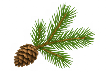 Photorealistic 3d fir branch with pine cone, transparently rendered, highlighting seasonal and natural design elements