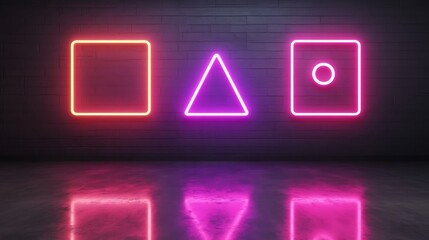 Neon shapes against a dark wall