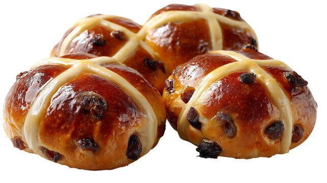 Four Hot Cross Buns with Cross on Transparent BG