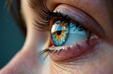 Blue-orange human eye, close-up of the iris