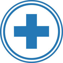 Obraz premium Blue medical cross symbol inside a circle, healthcare icon.