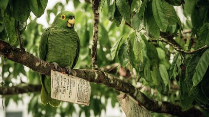 Vibrant Parrot Perched on a Tree Branch in a Lush Environment