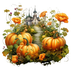 pumpkins and autumn leaves