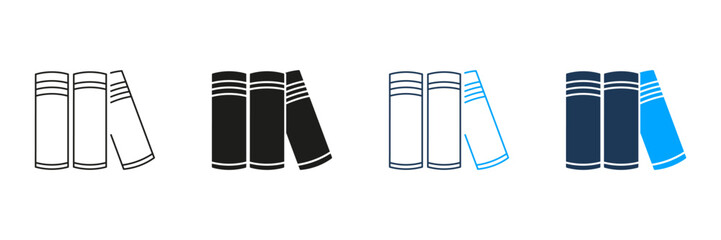 Bookshelf With Books Line And Solid Icon Set. Library, Education, And Knowledge Symbol Collection. Reading And Literature Concept. Isolated Vector Illustration