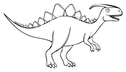 Fototapeta premium Outlined Parasaurolophus with Plates Walking Dinosaur Illustration