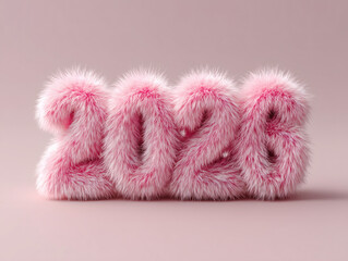 Fluffy pink number 2026 soft fur texture pastel ton
