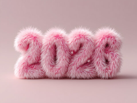 Fluffy pink number 2026 soft fur texture pastel ton
