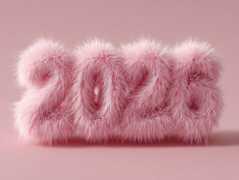 Fluffy pink number 2026 soft fur texture pastel ton