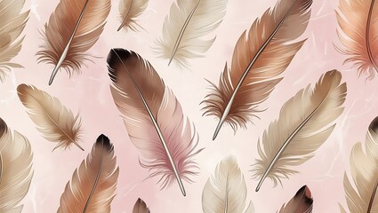 Natural Bird Feathers Design: Abstract Boho Chic Wallpaper with Soft Tones and Organic Shapes