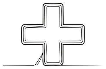 Obraz premium Bold Line Drawing of a Medical Cross Symbol with Continuous Outline, Healthcare Concept