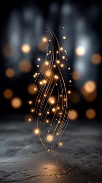 Shimmering golden light lines and glowing dots rising in dark space for phone live wallpaper