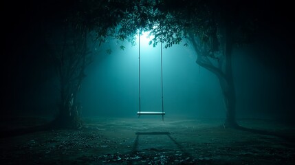 Enigmatic Swing in a Misty Oasis