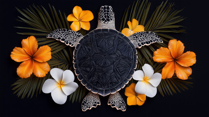 elegant Polynesian tribal turtle motif in bold monochrome patterns