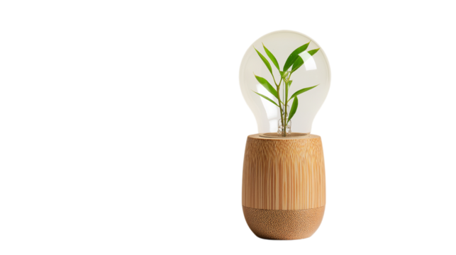 Unique Bulb with Plant on Wooden Base Design - Powered by Adobe