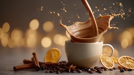 Elegant Coffee Cup with Swirling Milk Pour in Motion