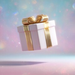 Elegant Floating Gift Box Wrapped in Gold