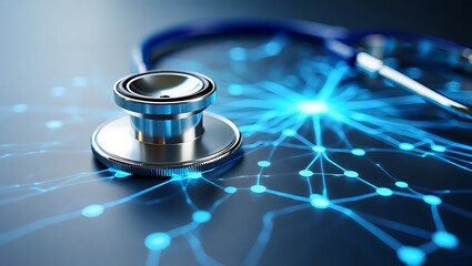 Modern medical technology with glowing digital network and stethoscope