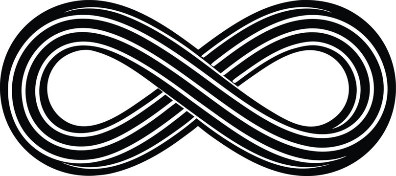 Vector art of stylized infinity symbol with multiple parallel lines creating a sense of depth and movement isolated on transparent background.