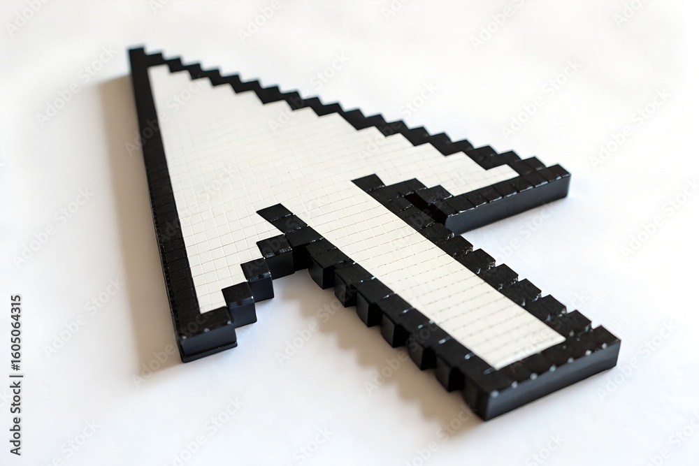 Fototapete A pixelated computer mouse cursor isolated on white background
