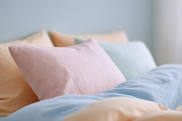 serene minimalistic scene featuring cozy unmade bed with gently rumpled sheets