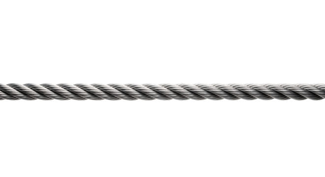 Strong steel wire rope or metal cable for industrial use. Heavy-duty. Isolated on transparent background, png