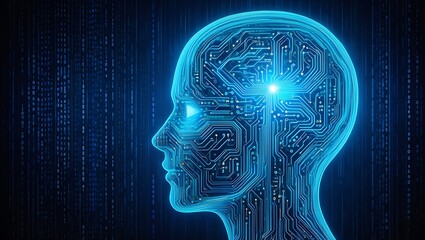 Digital human head silhouette with glowing circuits representing artificial intelligence