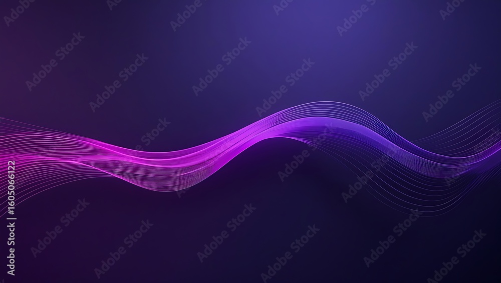 Fototapete futuristic sound wave visualization: luminous magenta and violet energy flow in a smooth curve