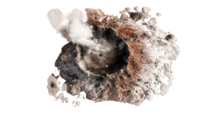 Aerial View of Volcano Crater with Smoke Plume