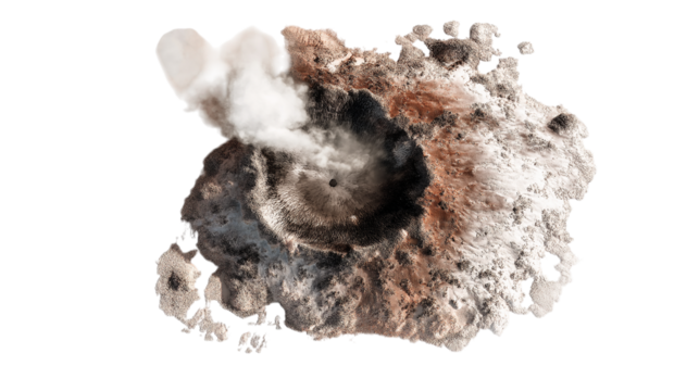 Aerial View of Volcano Crater with Smoke Plume