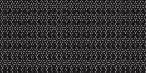 Seamless dark carbon fiber grid pattern with metallic hexagon texture