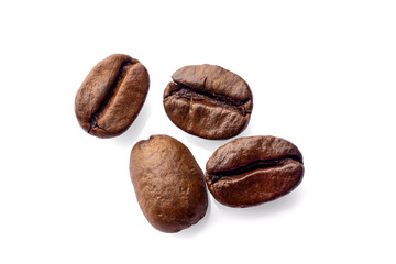 Close up coffee beans on white background