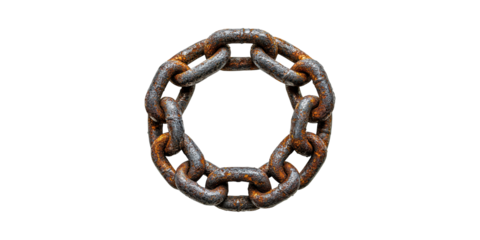 Rusty Metal Chain Forming A Circle. Symbol Of Strength, Unity, And Aging Isolated On Transparent Background