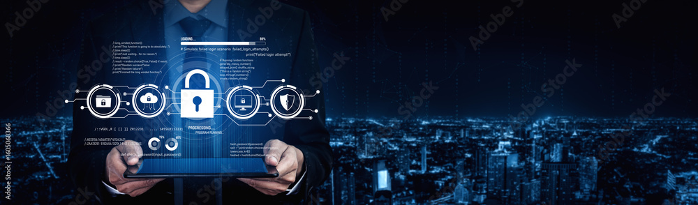 Wall mural cyber security protects against breaches, hacks, and network attacks using strong infrastructure and
