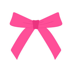 Pink ribbon bow tied for celebration designs isolated on white background. Wedding celebration and birthday party decorations in cartoon style. Colored flat vector illustration