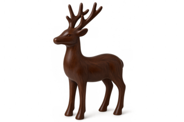 Realistic 3d rendering of a wooden deer statue, perfect for christmas or interior design projects, isolated on transparent background