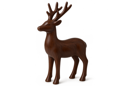 Realistic 3d rendering of a wooden deer statue, perfect for christmas or interior design projects, isolated on transparent background