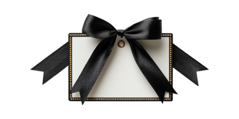 Elegant Gift Tag With Black Ribbon And Gold Accents. Luxury And Sophistication For Special Occasions Isolated On Transparent Background