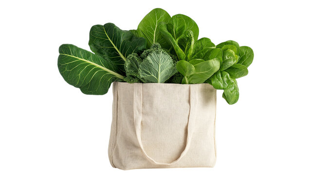 Assorted Green Vegetables in a Beige Tote Bag